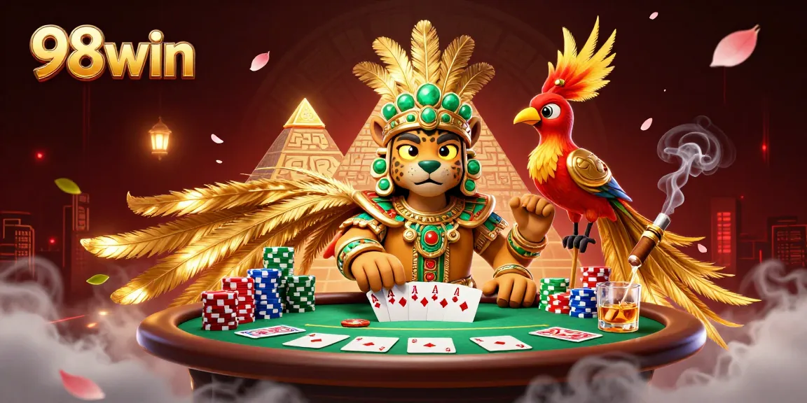 Engage in exciting gaming at 98win with a vibrant casino scene featuring dynamic poker action.