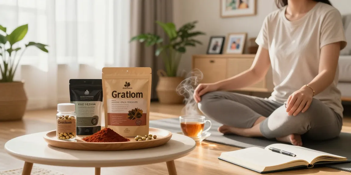 Experience the calming effects of premium red bali kratom in a serene home wellness setting.