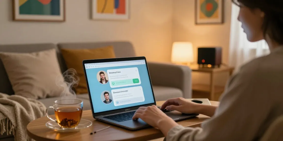 Engaging in ai sex chat while relaxing in a cozy living space with ambient lighting.