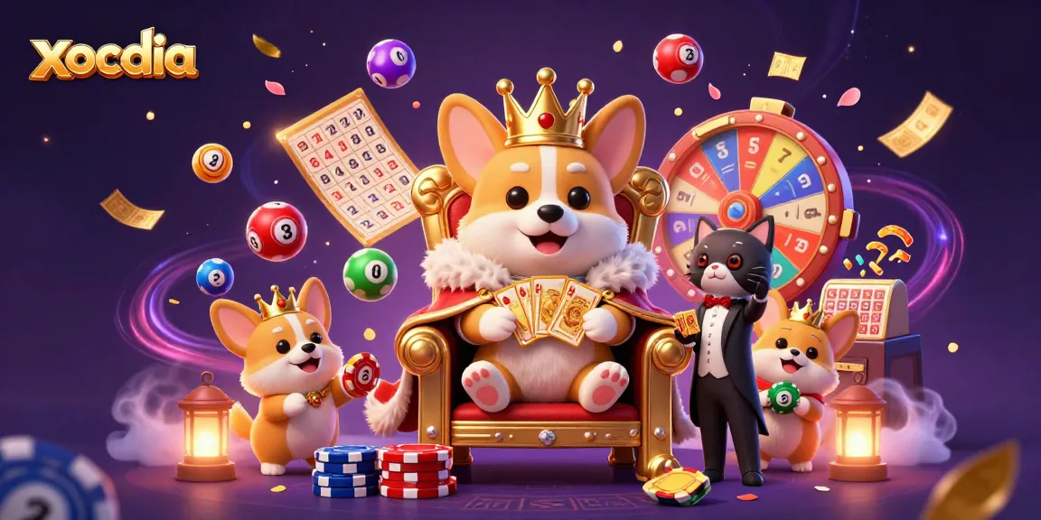 Experience xocdia excitement with a royal corgi at the casino throne amidst vibrant games.