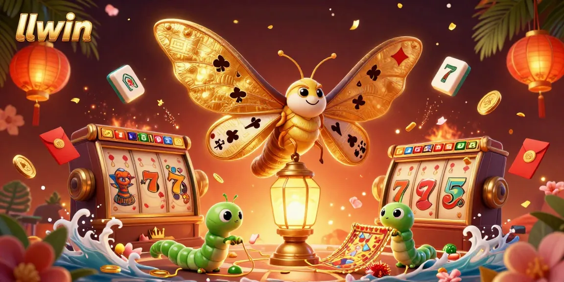 Experience the excitement of llwin with a vibrant 3D casino scene full of slots and golden elements.