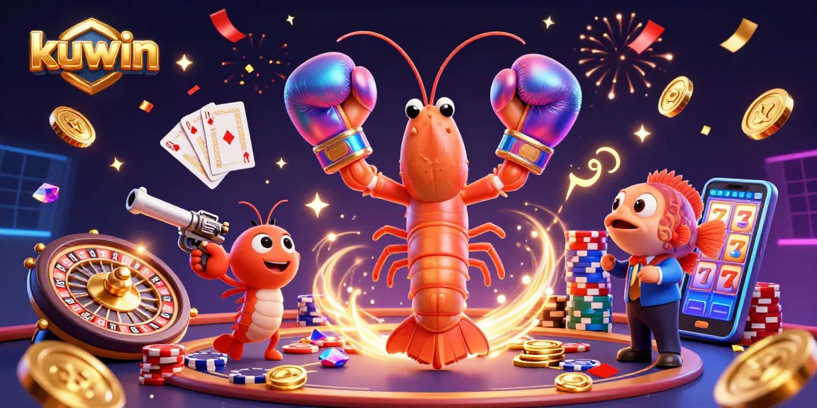 Kuwin showcases a vibrant 3D casino illustration featuring unique characters amidst dynamic gambling elements, empowering players to immerse in the experience.