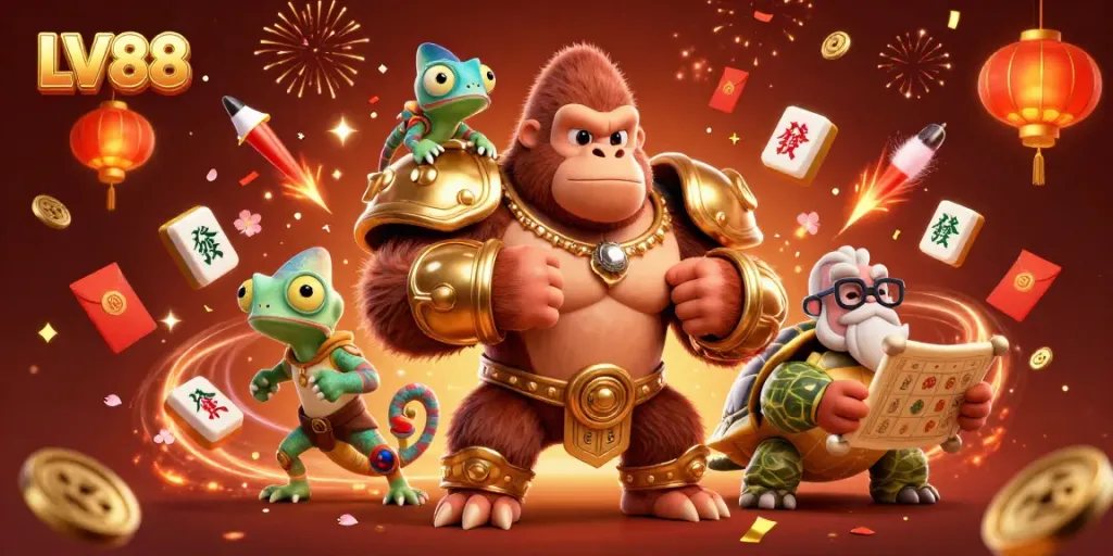 Experience thrilling gameplay at LV88 with an exhilarating 3D scene showcasing dynamic casino elements.