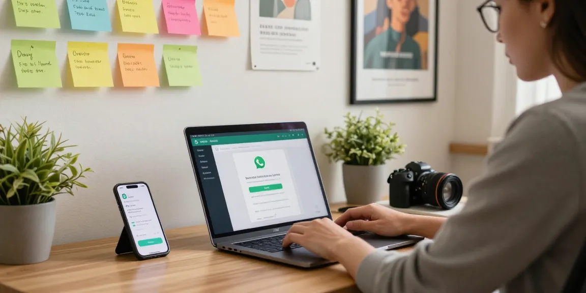 Engaging workspace scene showcasing WhatsApp下載 on a laptop, with modern tech elements and a cozy atmosphere.