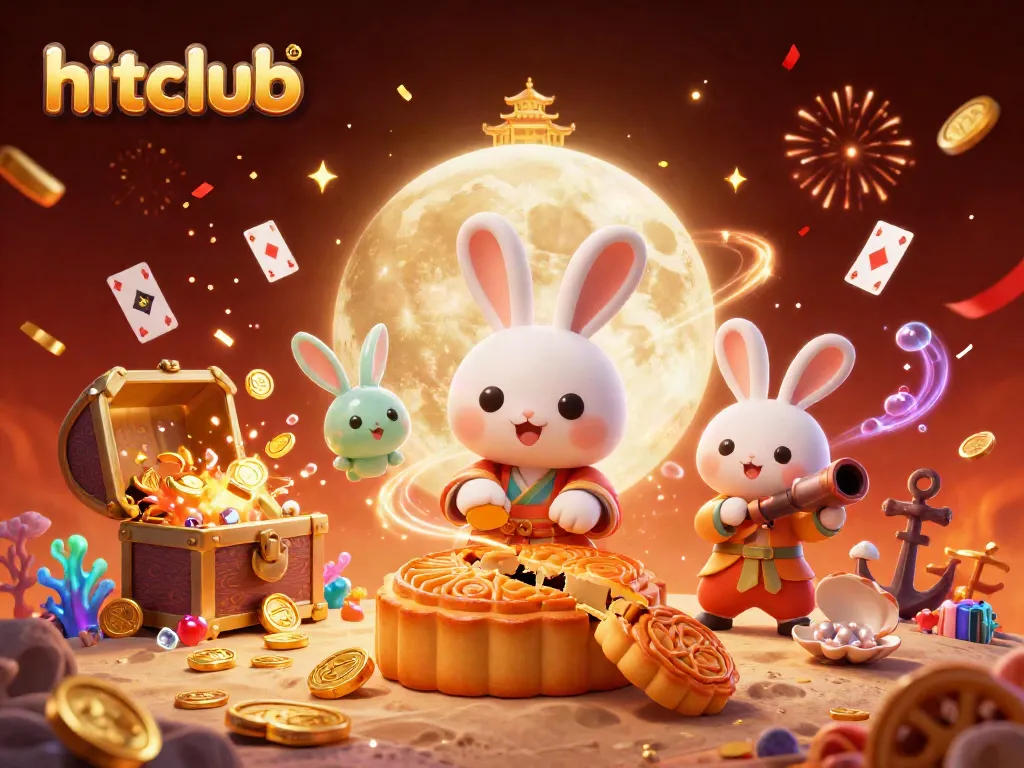 Unlock thrilling rewards with hitclub as the moon rabbit pounds mooncakes revealing hidden poker chips.