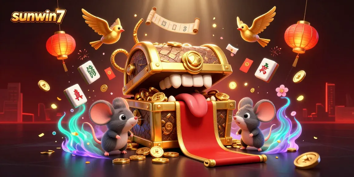 Join the action at sunwin7 with vibrant casino-themed illustration featuring treasure and game elements.