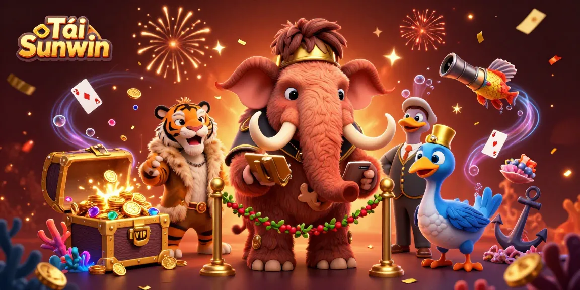 Experience Tải Sunwin with vibrant casino characters in a lively 3D rendering scene.